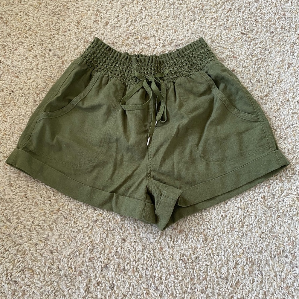 Green Paper Bag Shorts size S, with stretching waist and pockets